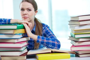 Portrait of a serious female student preparing for her exams